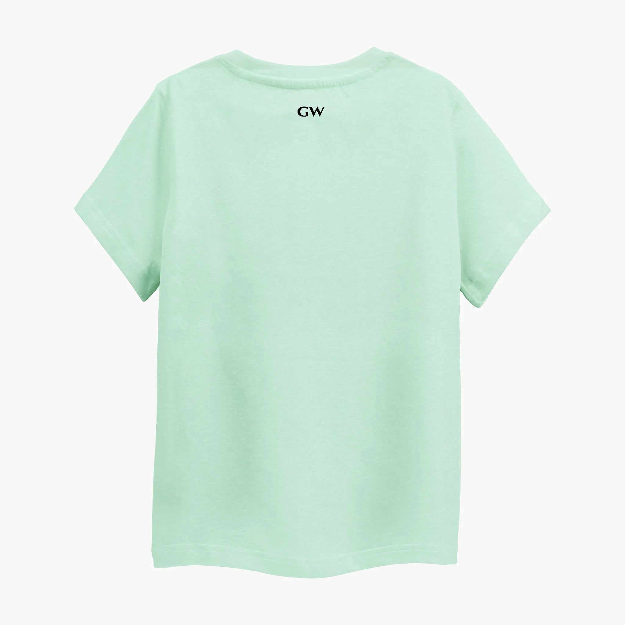 Back view of the Boys Cac n Me Print Round Neck T-shirt in green, designed for kids aged 4-12 years, highlighting its simple and versatile style.