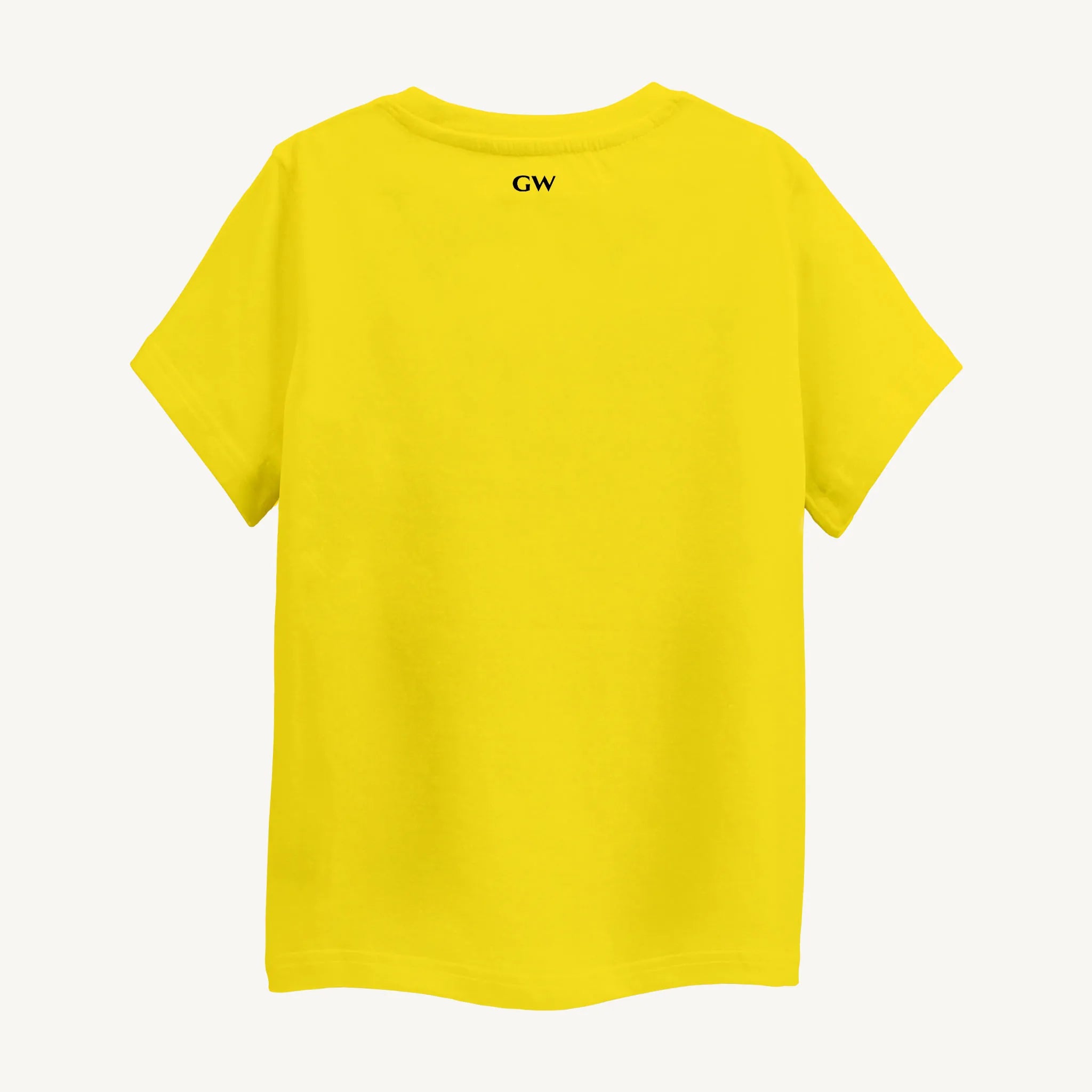 Back view of the Boys Round Neck T-shirt in yellow, plain design for kids aged 4-12, emphasizing a simple, classic look.