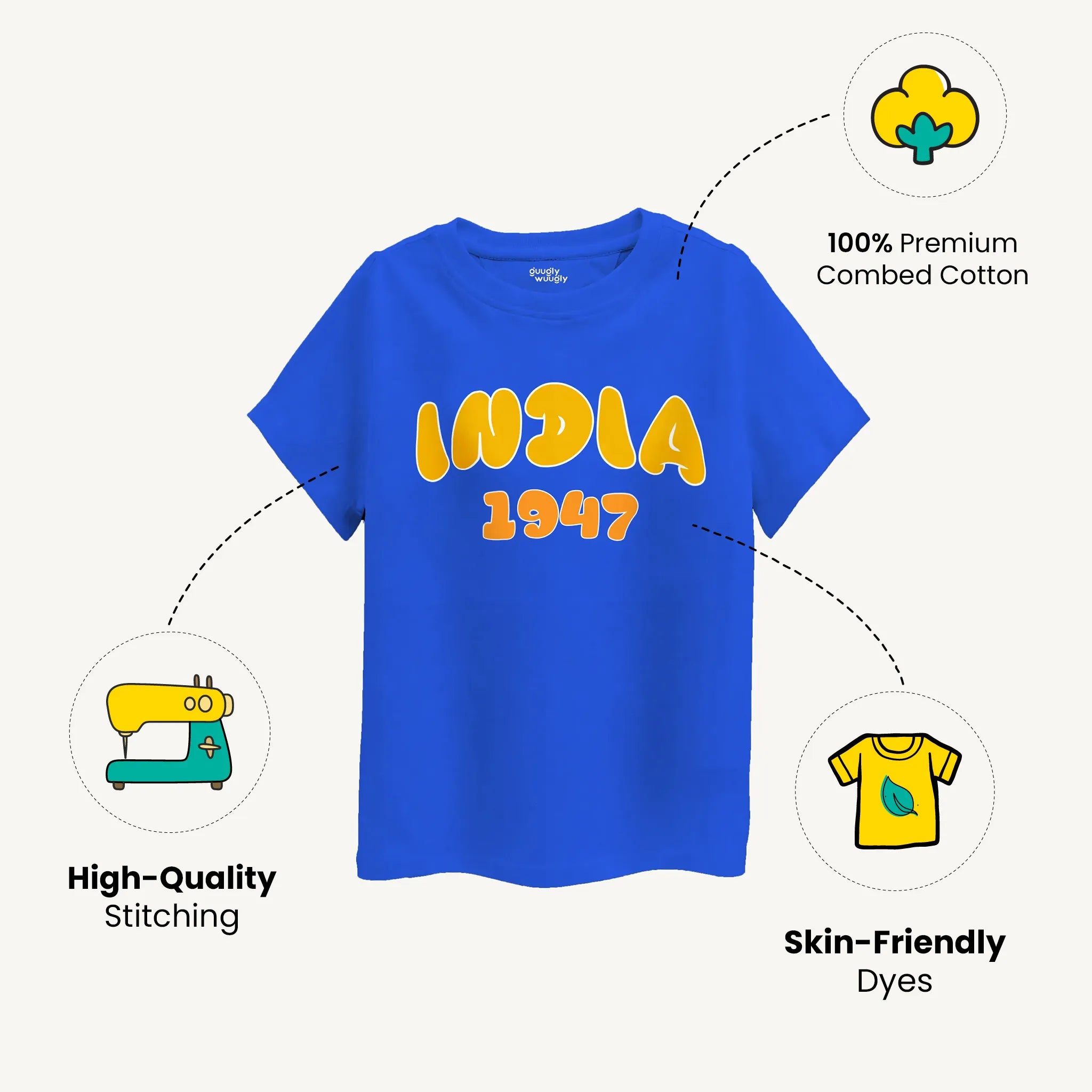 Boys-India-1947-classy-blue-tshirt-features