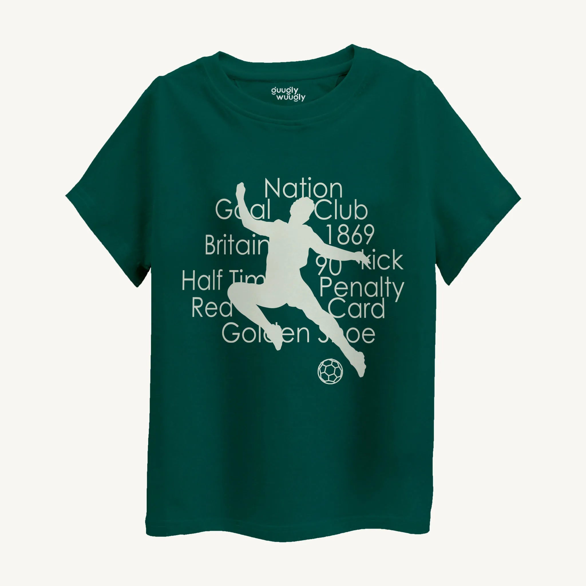 Green Boys Football Print T-Shirt, front image for ages 4-12, displaying a sporty football design.