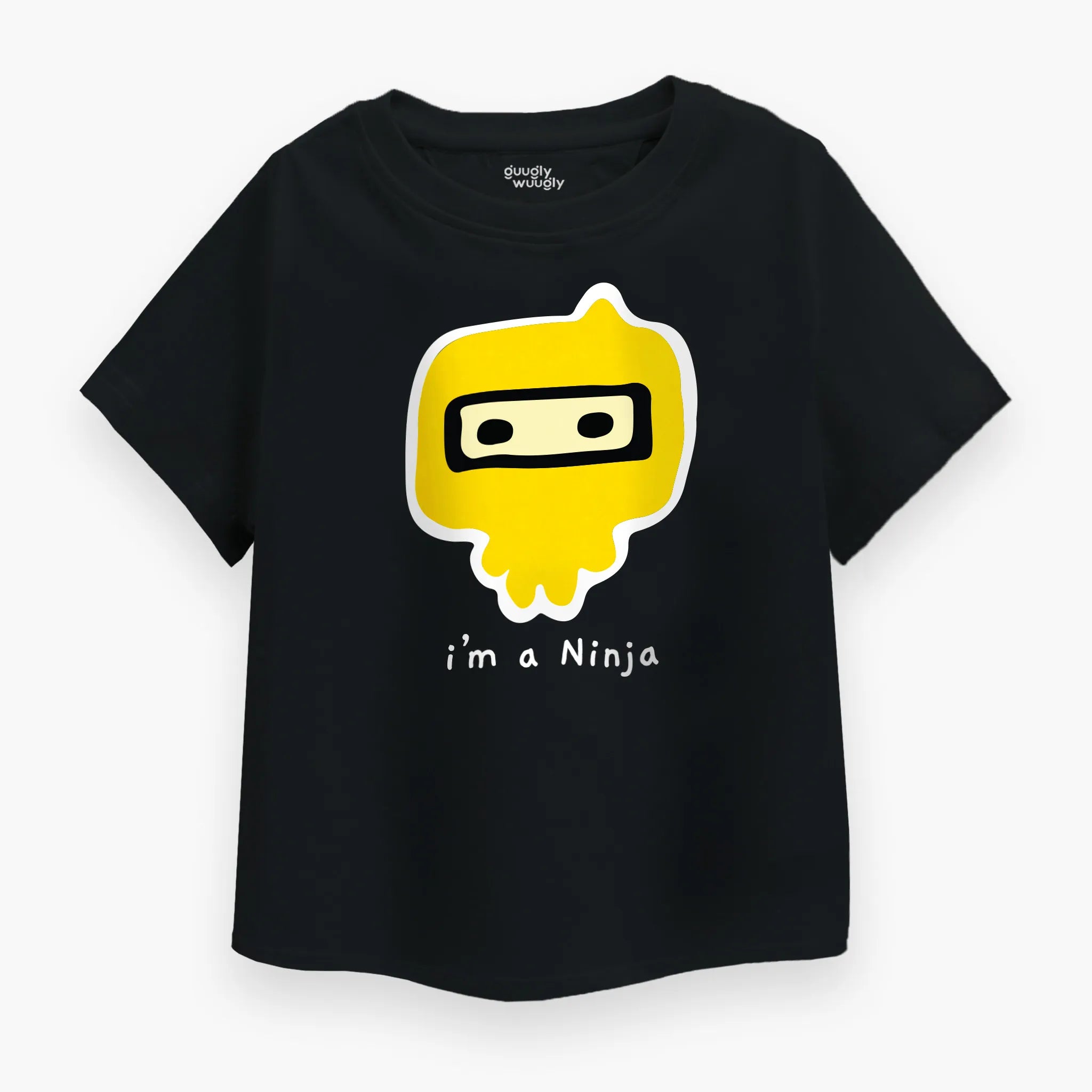 Boys oversized black T-Shirt with 'I Am Ninja' print, front image highlighting the striking design, suitable for children aged 5-12