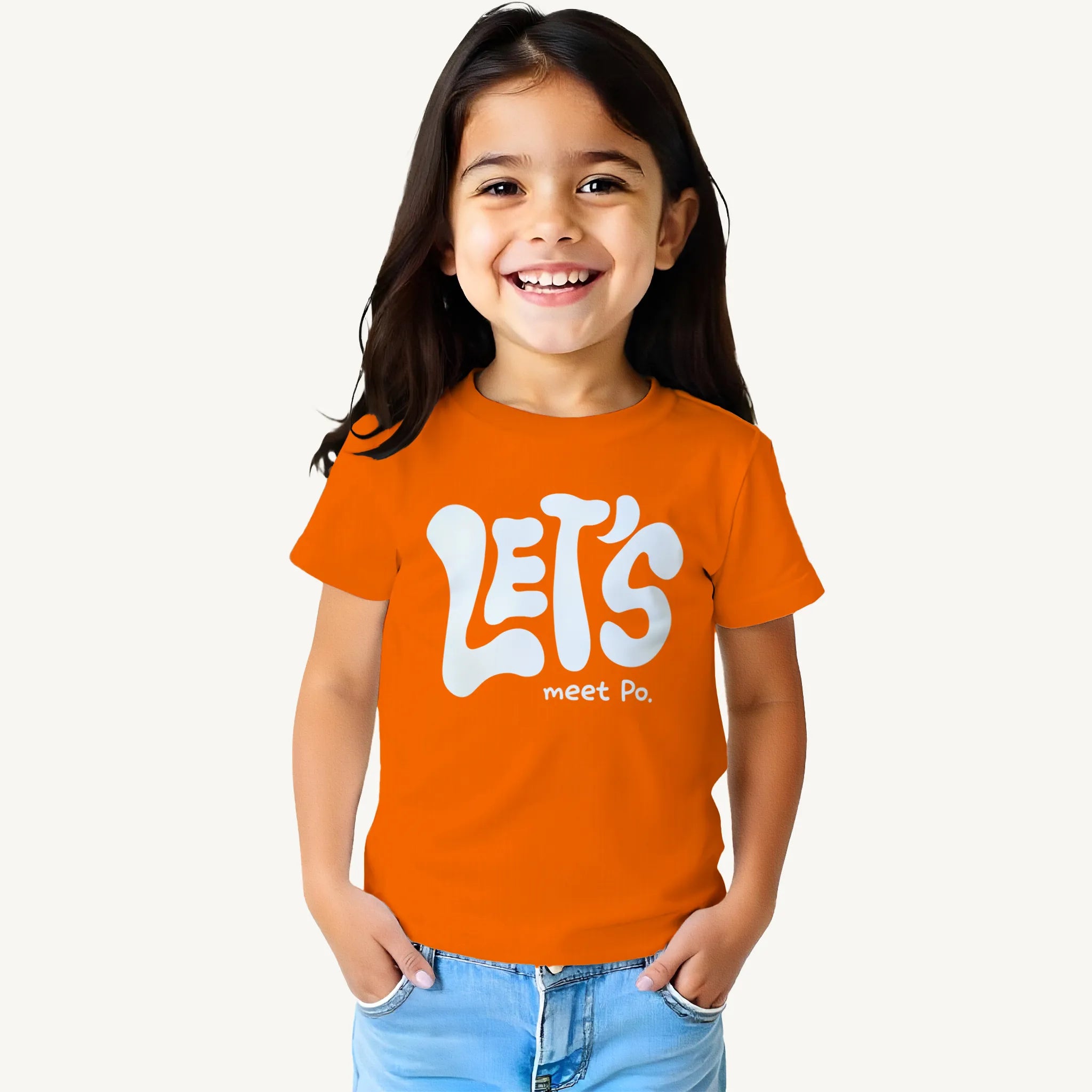 Girls Meet Po. Orange Tshirt Model