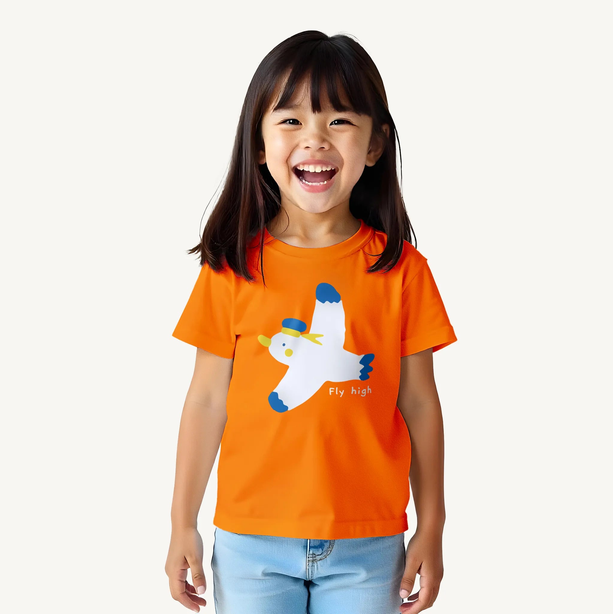 Girls Bird Fly High Orange Tshirt