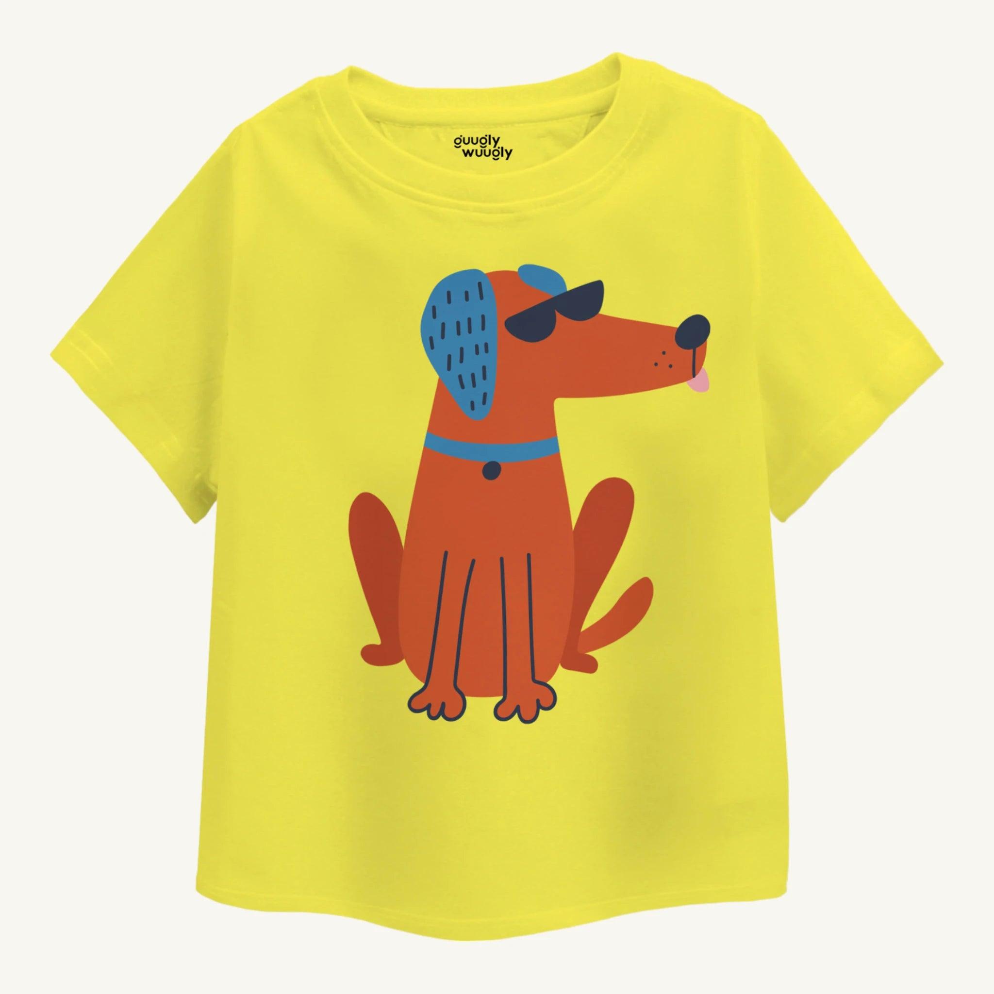 Girls Dog Love Oversize T-shirt - Yellow - Guugly Wuugly