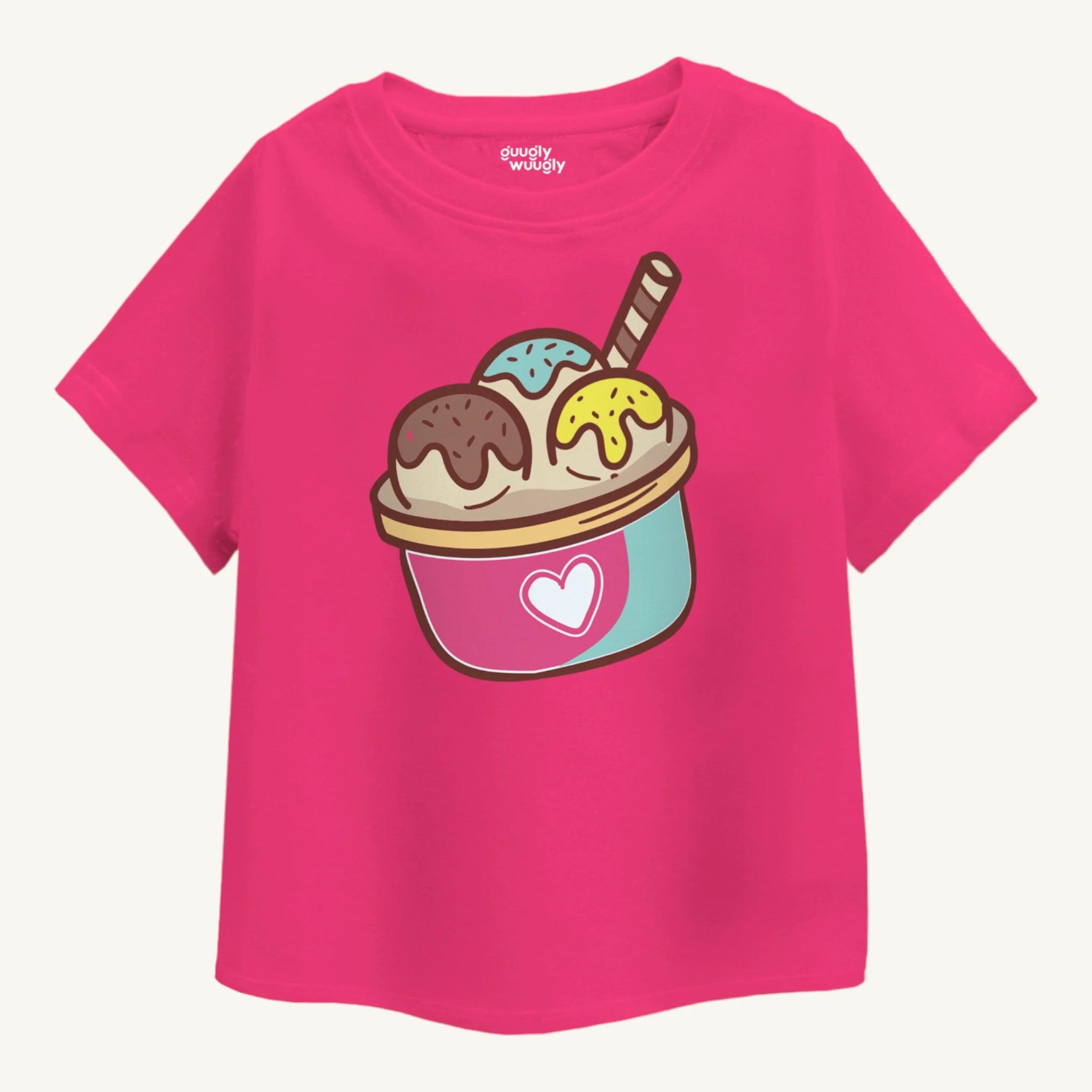 Girls Ice-Cream Oversize T-shirt - Pink - Guugly Wuugly