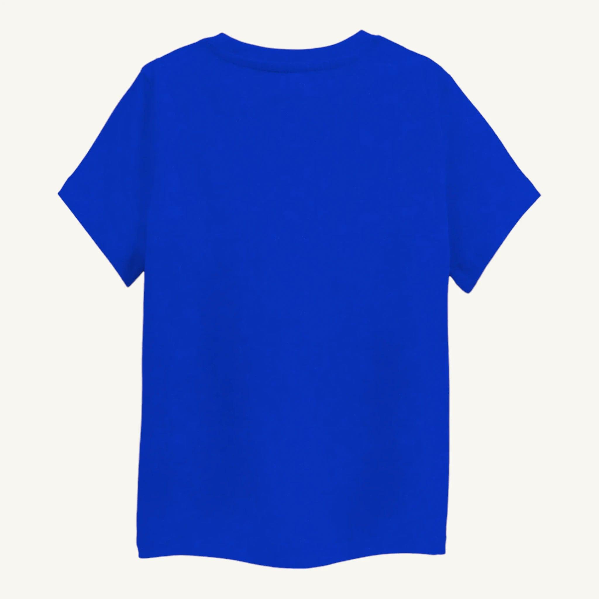 Boys' T-shirt in classic blue, back side, showcasing quality fabric for ages 4-12 with Meet Po print.