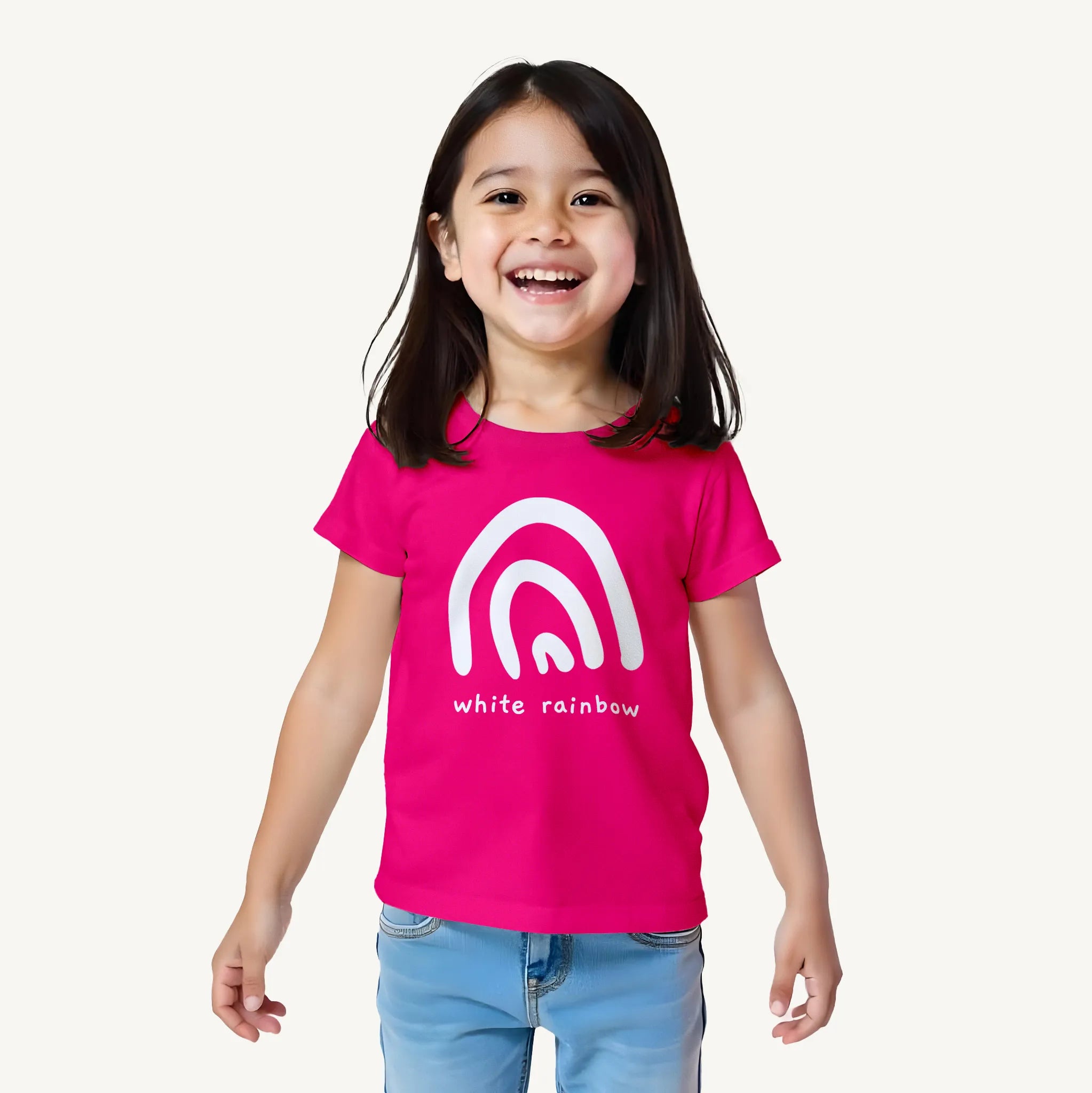 Girls White Rainbow Pink Tshirt